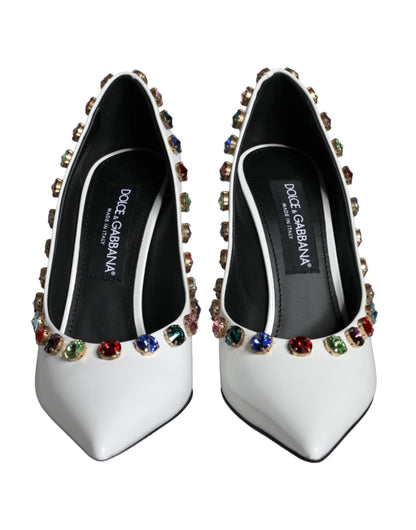 Шкіряні туфлі-лодочки Dolce &amp; Gabbana з білими кришталями на високих підборах