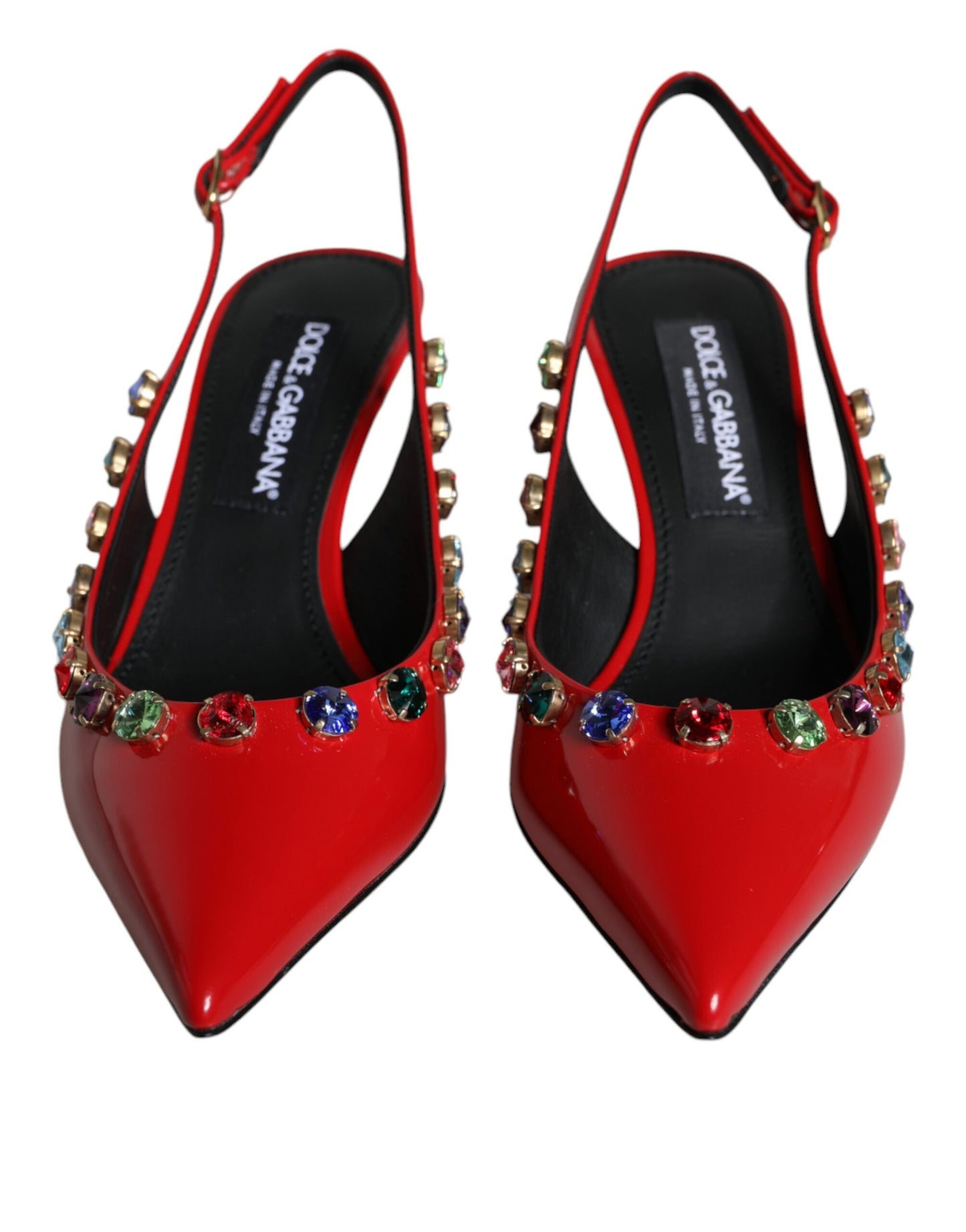 Червоні шкіряні туфлі на підборах із кришталем від Dolce &amp; Gabbana