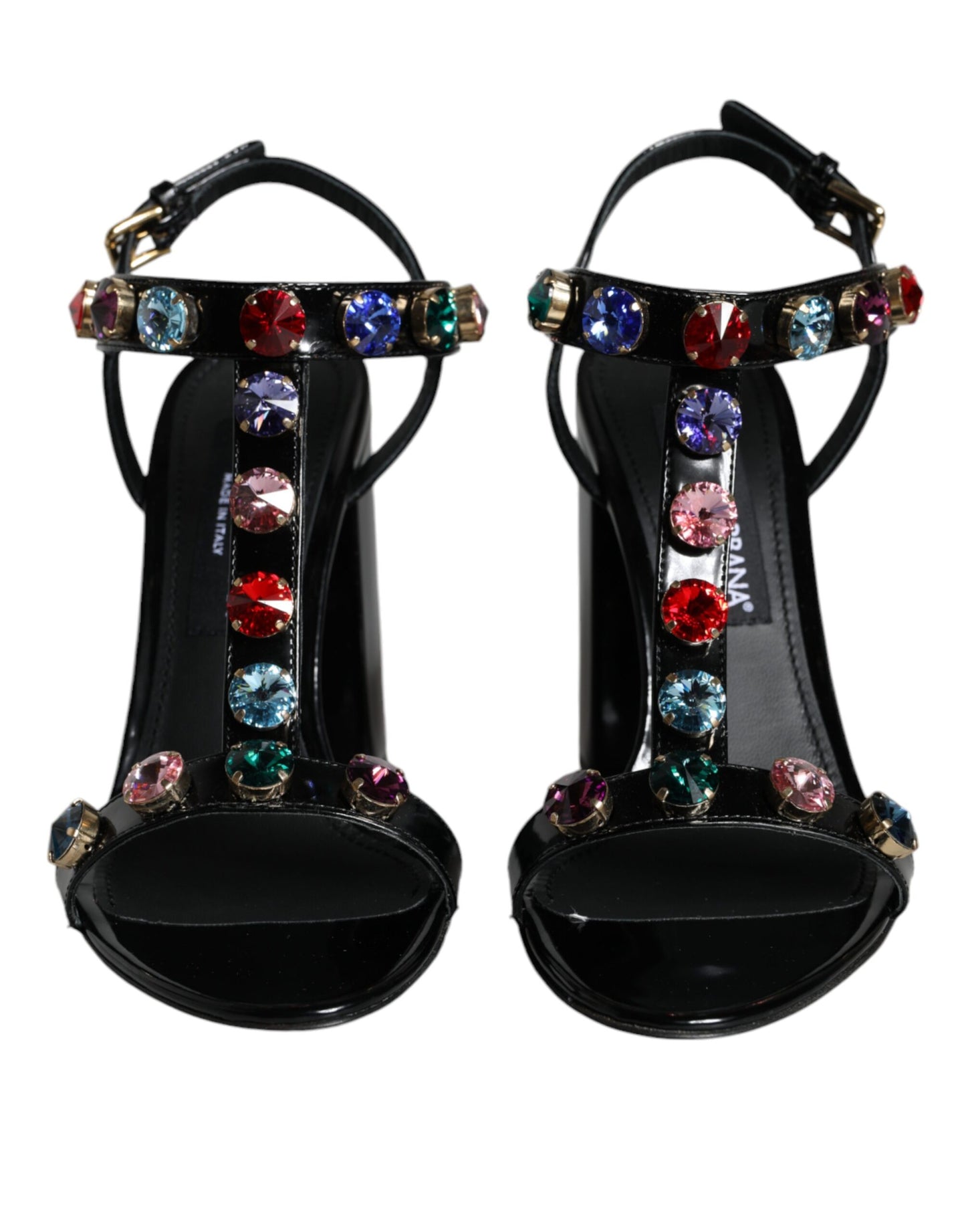 Шкіряні босоніжки Dolce &amp; Gabbana з чорним кришталем і Т-подібним ремінцем