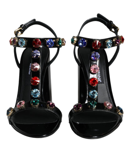 Шкіряні босоніжки Dolce &amp; Gabbana з чорним кришталем і Т-подібним ремінцем