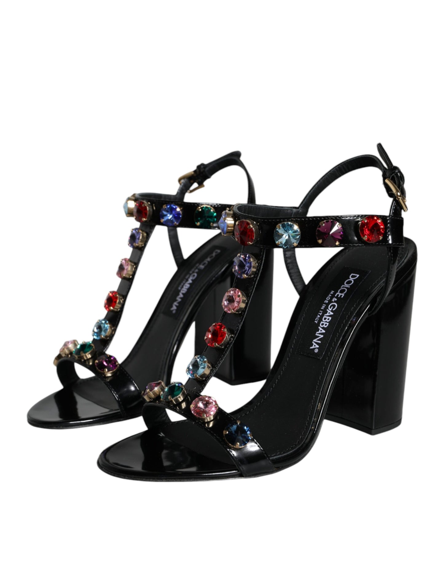 Шкіряні босоніжки Dolce &amp; Gabbana з чорним кришталем і Т-подібним ремінцем