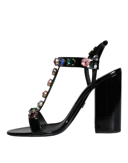 Шкіряні босоніжки Dolce &amp; Gabbana з чорним кришталем і Т-подібним ремінцем