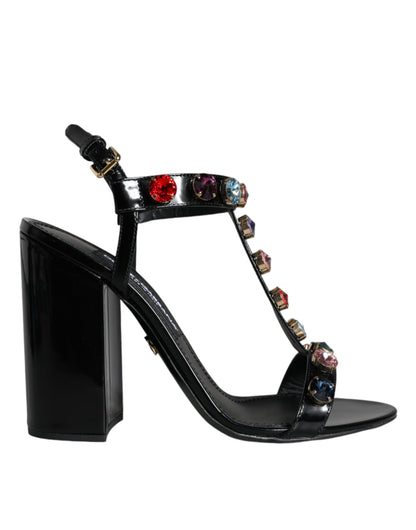 Шкіряні босоніжки Dolce &amp; Gabbana з чорним кришталем і Т-подібним ремінцем