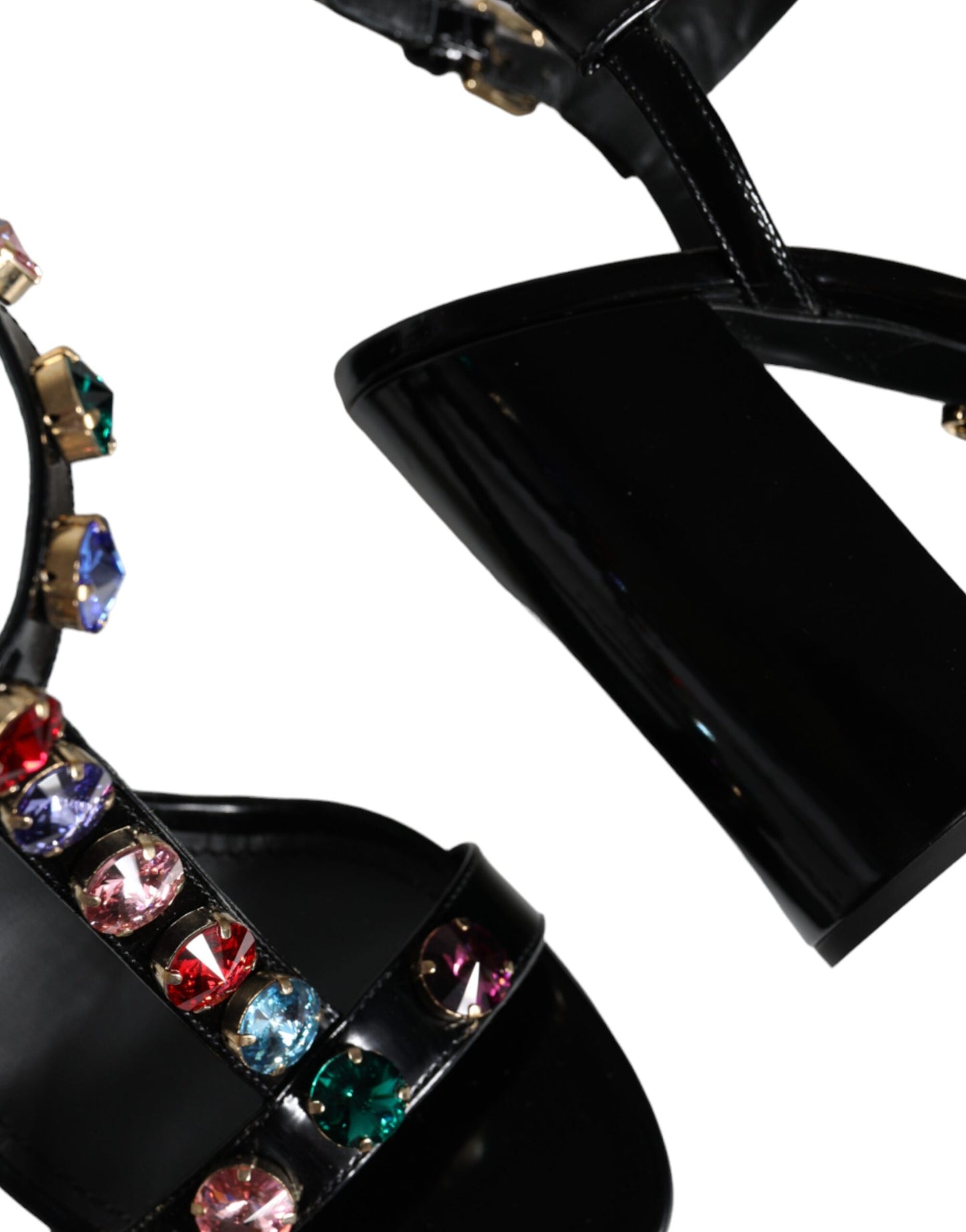 Шкіряні босоніжки Dolce &amp; Gabbana з чорним кришталем і Т-подібним ремінцем