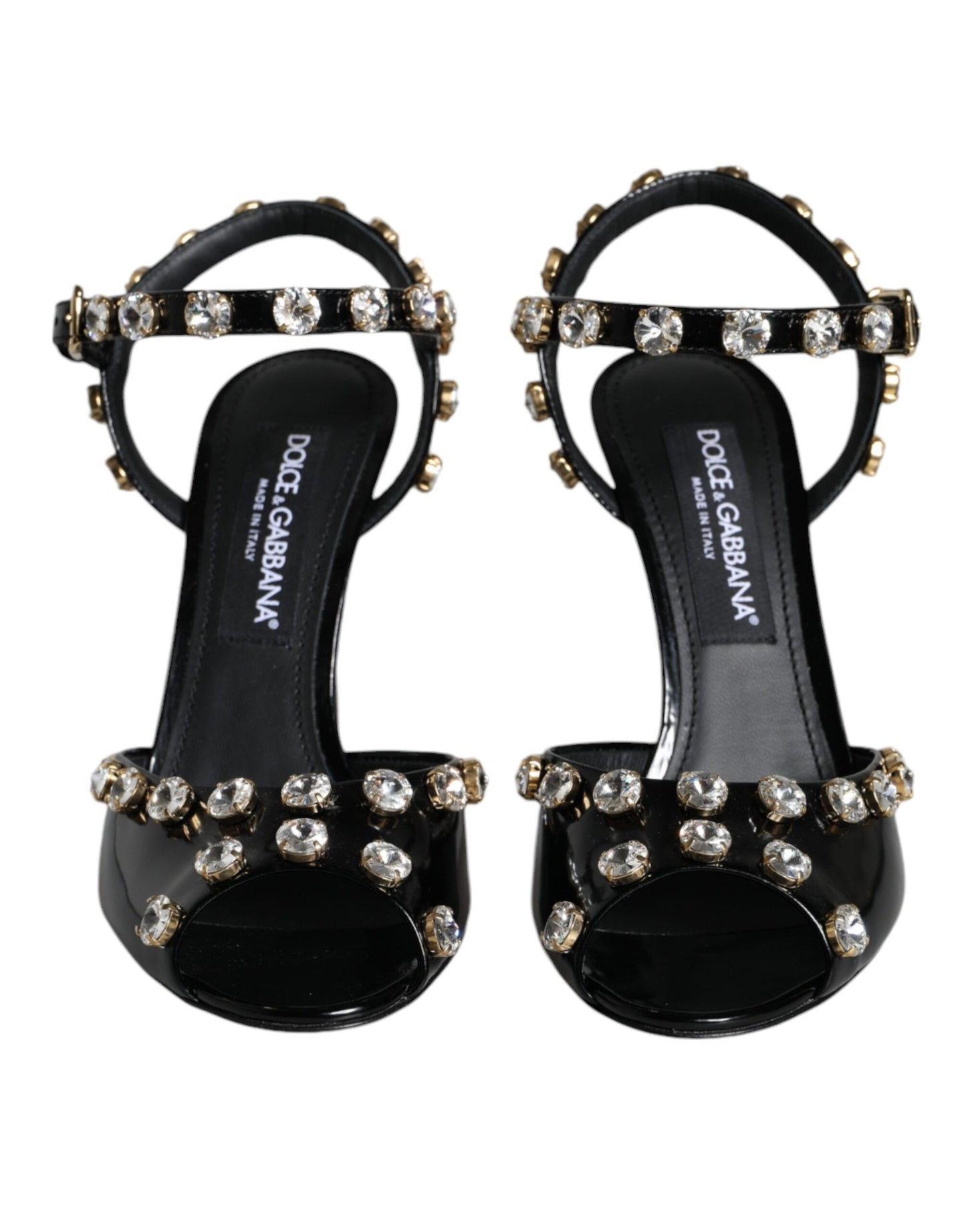Чорні шкіряні босоніжки Dolce &amp; Gabbana з кристалічним ремінцем на щиколотці