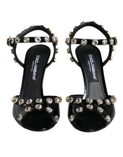 Чорні шкіряні босоніжки Dolce &amp; Gabbana з кристалічним ремінцем на щиколотці
