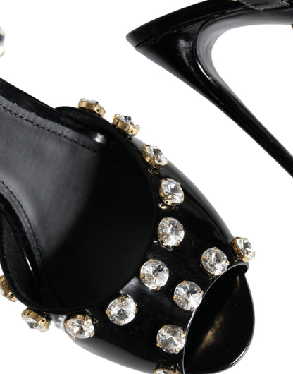 Чорні шкіряні босоніжки Dolce &amp; Gabbana з кристалічним ремінцем на щиколотці