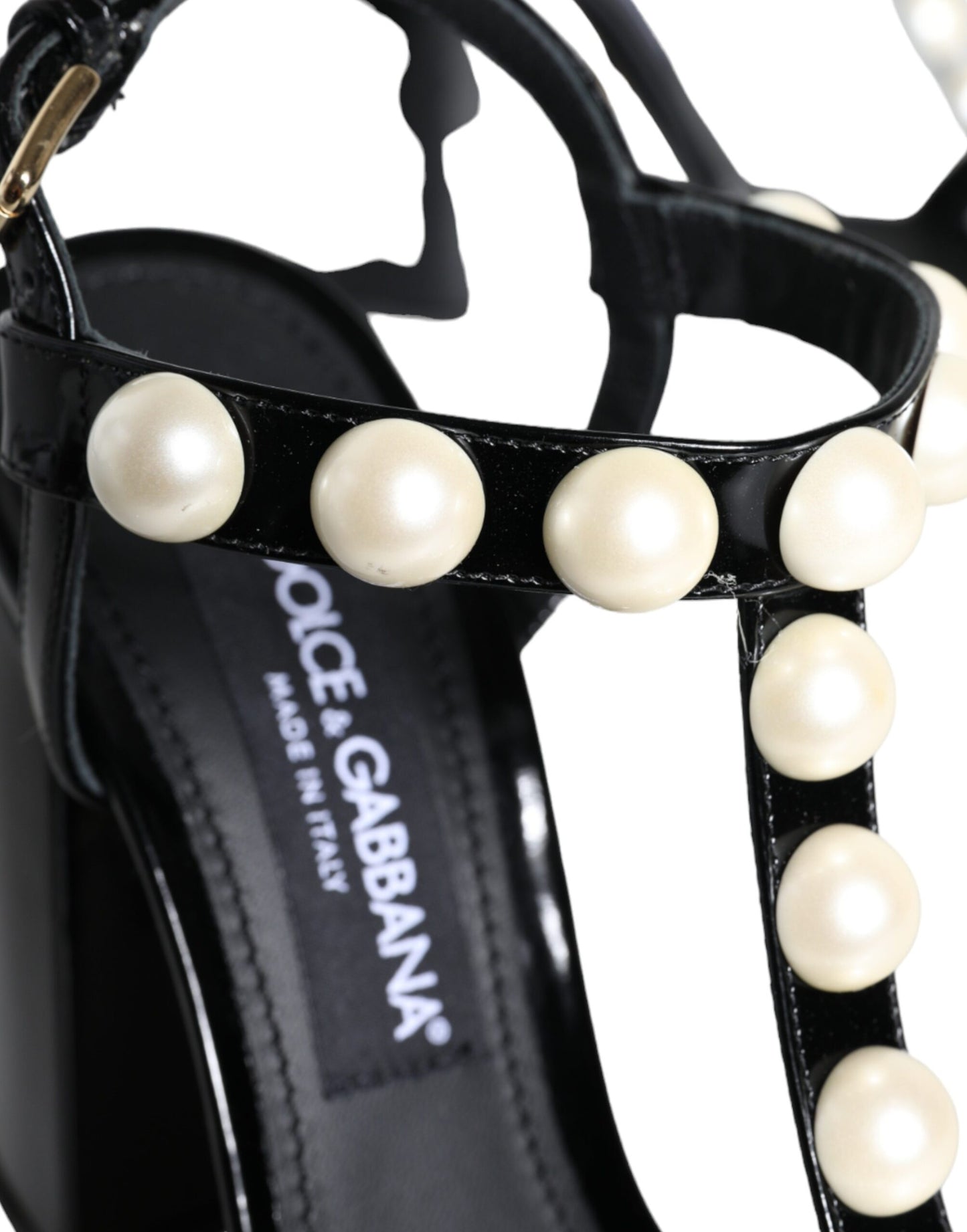 Босоніжки Dolce &amp; Gabbana з чорними шкіряними перлами та Т-подібним ремінцем