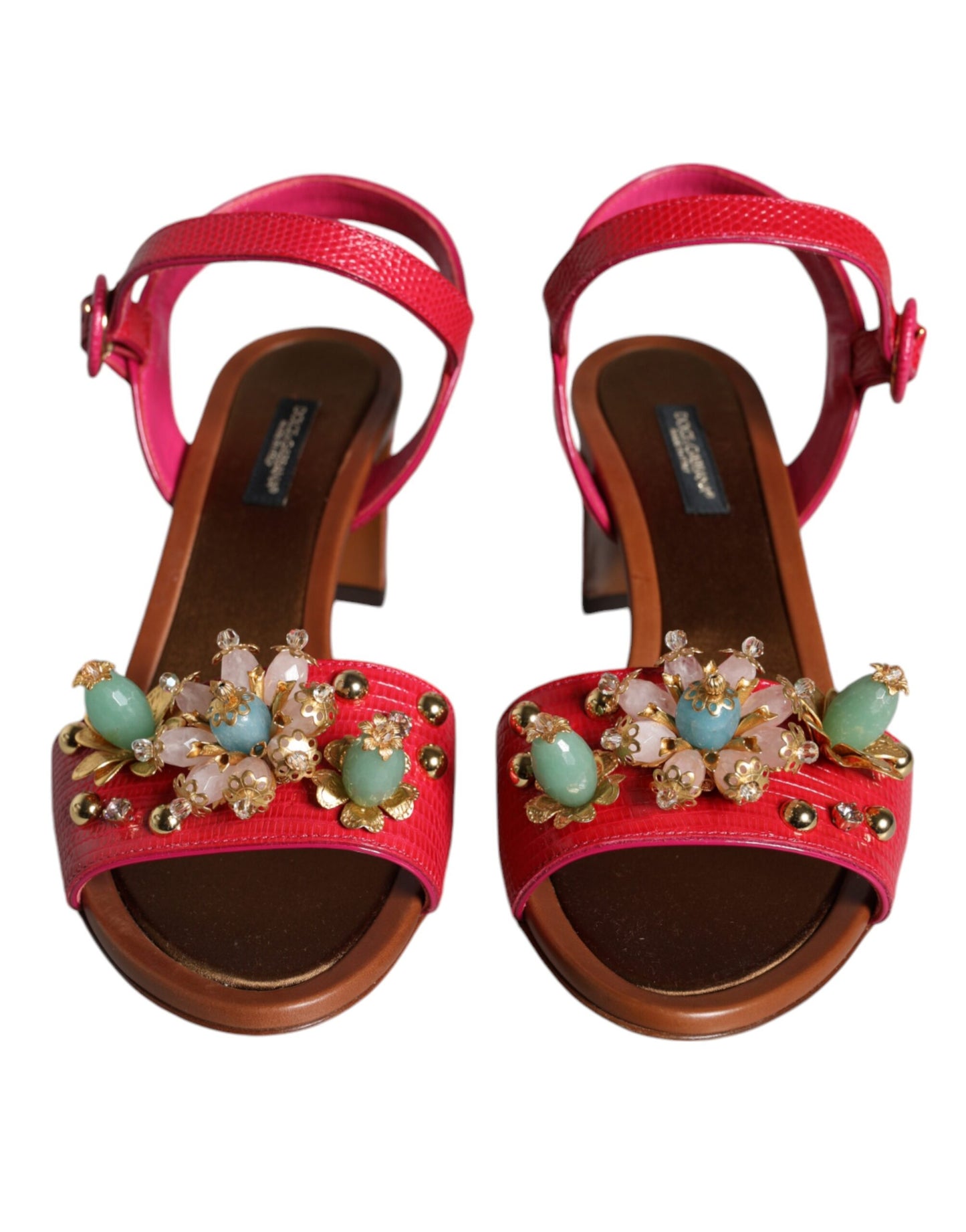Шкіряні босоніжки Dolce &amp; Gabbana кольору фуксії з прикрасами Keira
