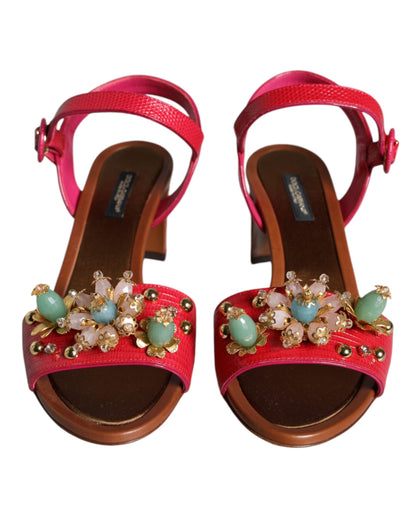 Шкіряні босоніжки Dolce &amp; Gabbana кольору фуксії з прикрасами Keira