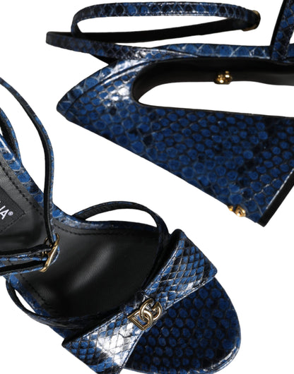 Сині шкіряні босоніжки на підборах Dolce &amp; Gabbana