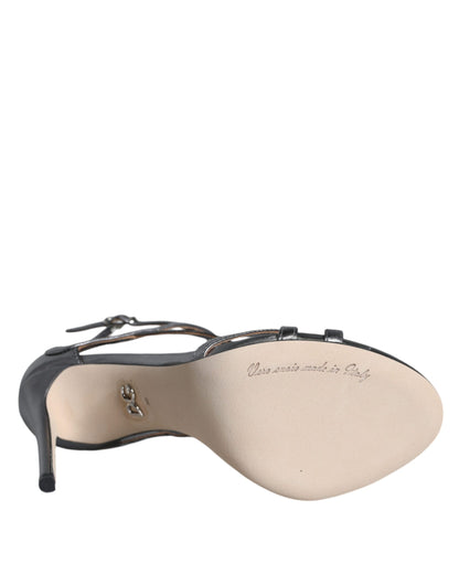 Dolce &amp; Gabbana Silver Keira Шкіряні босоніжки на підборах