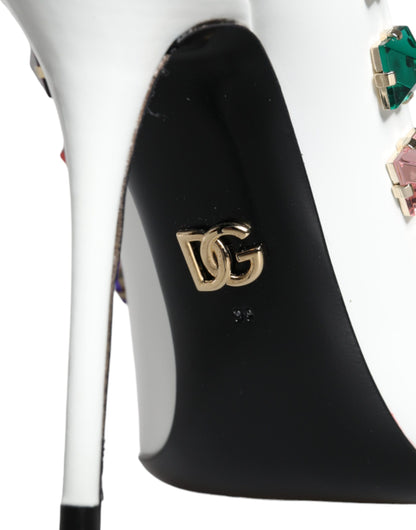 Шкіряні туфлі на високих підборах Dolce &amp; Gabbana з білими кристалами