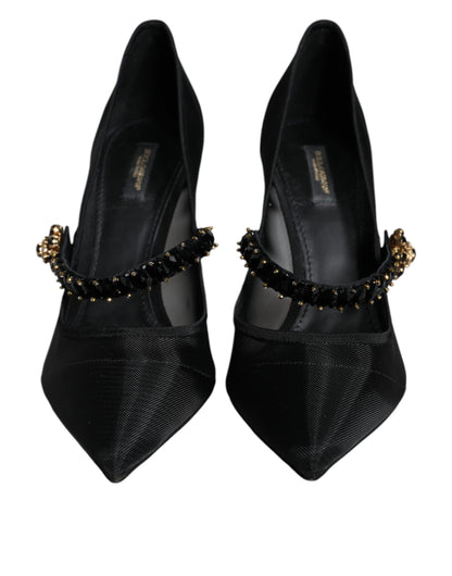 Туфлі-човники Dolce &amp; Gabbana Black Mesh Mary Jane Crystal Heel