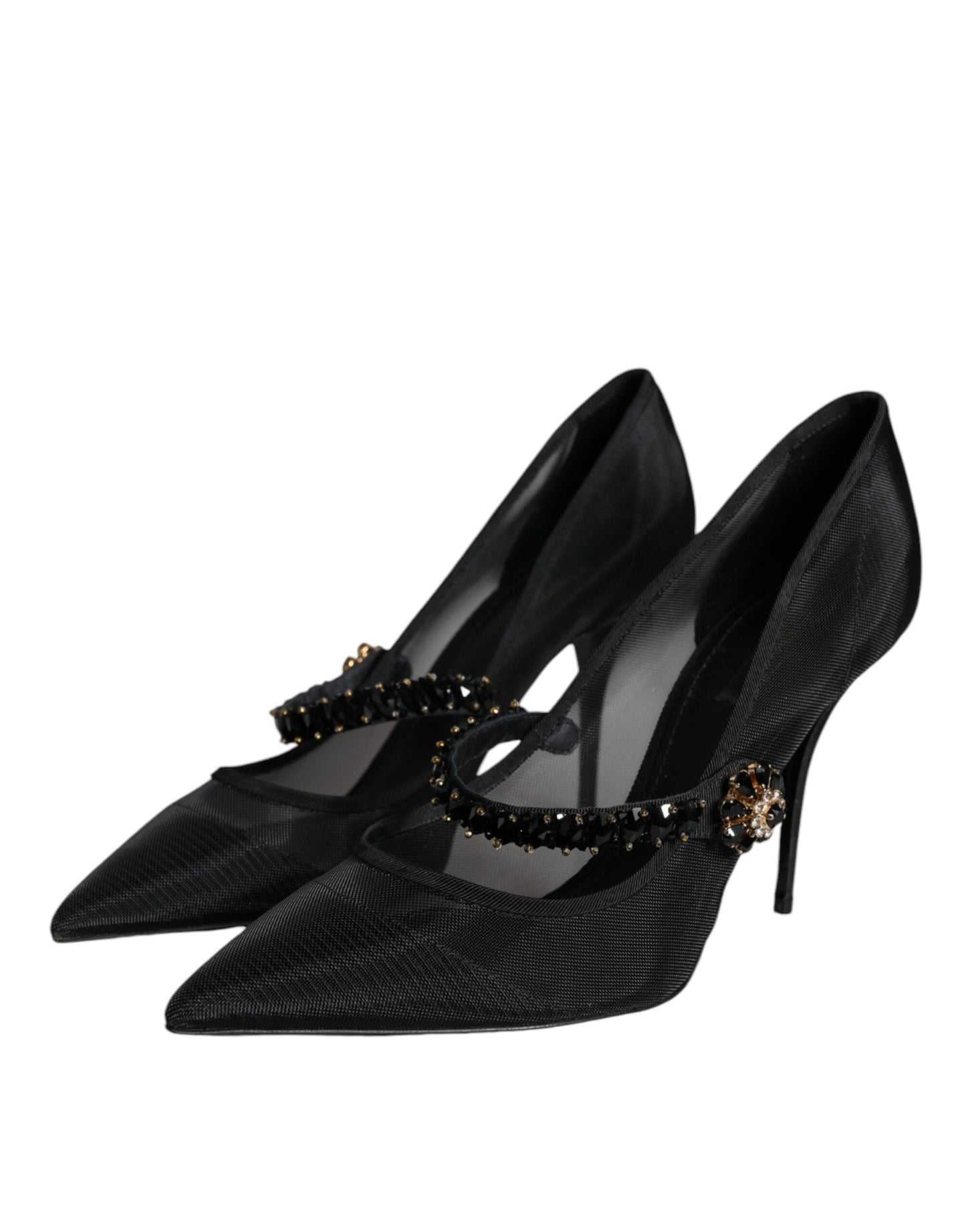 Туфлі-човники Dolce &amp; Gabbana Black Mesh Mary Jane Crystal Heel