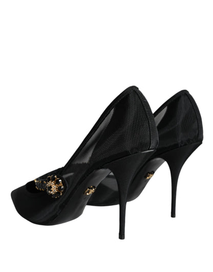 Туфлі-човники Dolce &amp; Gabbana Black Mesh Mary Jane Crystal Heel