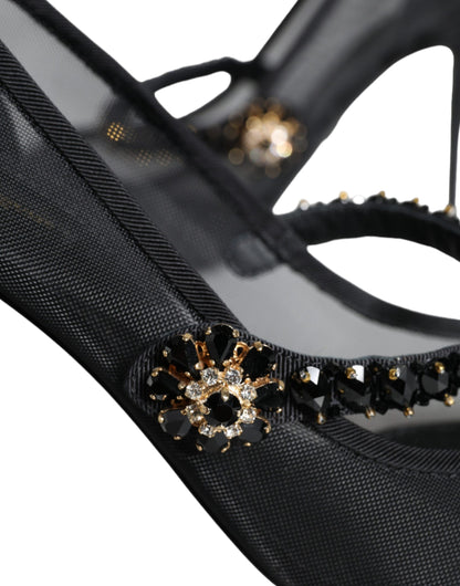 Туфлі-човники Dolce &amp; Gabbana Black Mesh Mary Jane Crystal Heel