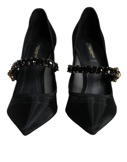Туфлі-човники Dolce &amp; Gabbana Black Mesh Mary Jane Crystal Heel