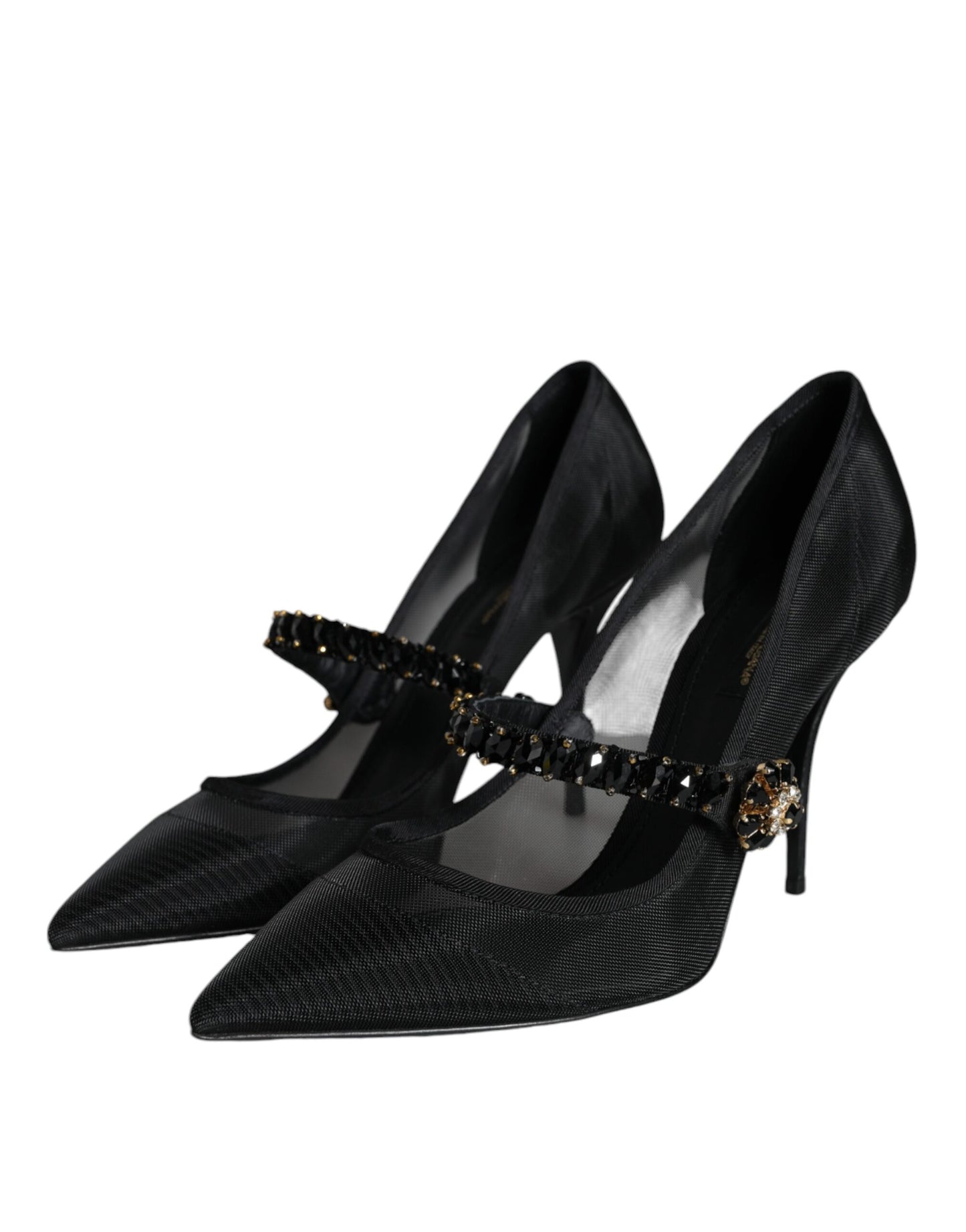 Туфлі-човники Dolce &amp; Gabbana Black Mesh Mary Jane Crystal Heel