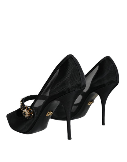 Туфлі-човники Dolce &amp; Gabbana Black Mesh Mary Jane Crystal Heel