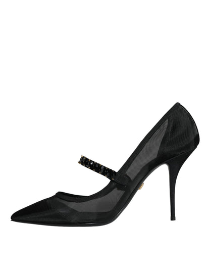 Туфлі-човники Dolce &amp; Gabbana Black Mesh Mary Jane Crystal Heel