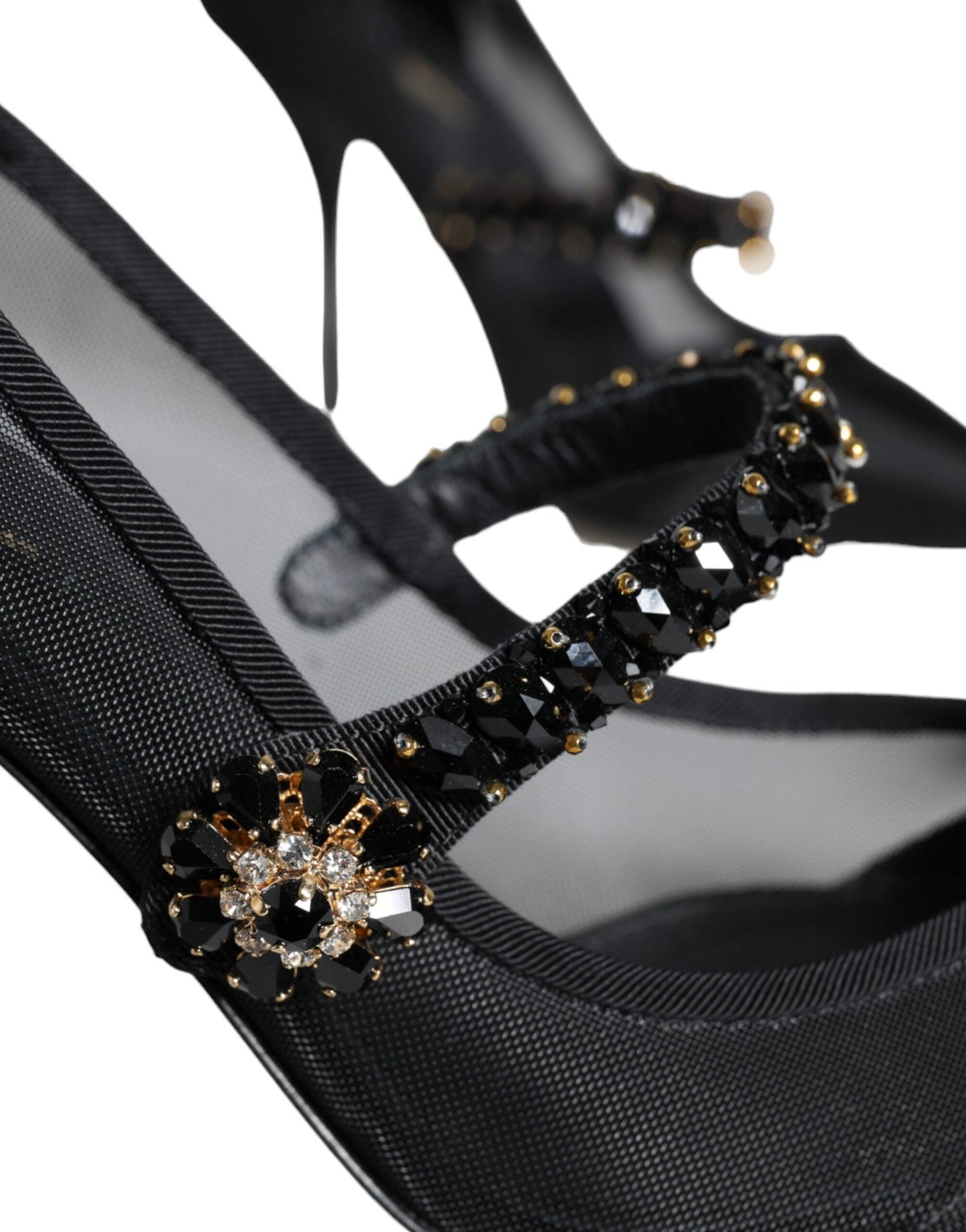 Туфлі-човники Dolce &amp; Gabbana Black Mesh Mary Jane Crystal Heel