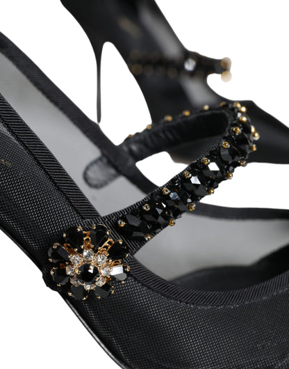 Туфлі-човники Dolce &amp; Gabbana Black Mesh Mary Jane Crystal Heel