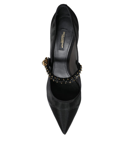 Туфлі-човники Dolce &amp; Gabbana Black Mesh Mary Jane Crystal Heel