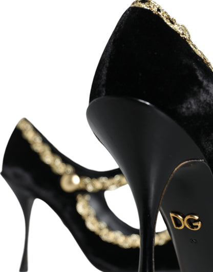 Оксамитові золоті туфлі Dolce &amp; Gabbana Black Mary Janes