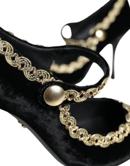 Оксамитові золоті туфлі Dolce &amp; Gabbana Black Mary Janes