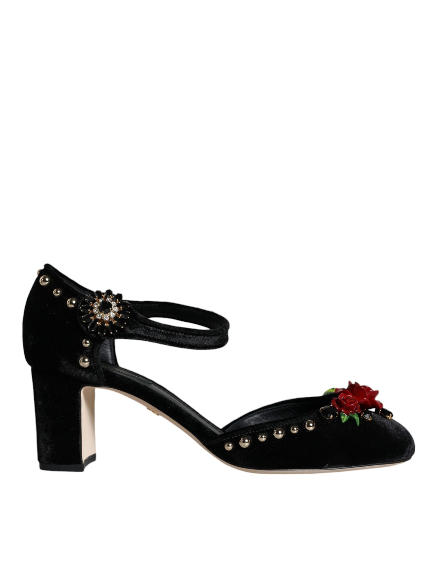 Туфлі-човники Dolce &amp; Gabbana з чорними оксамитовими трояндами на щиколотці