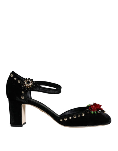 Туфлі-човники Dolce &amp; Gabbana з чорними оксамитовими трояндами на щиколотці