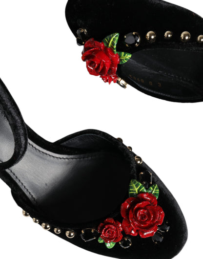 Туфлі-човники Dolce &amp; Gabbana з чорними оксамитовими трояндами на щиколотці