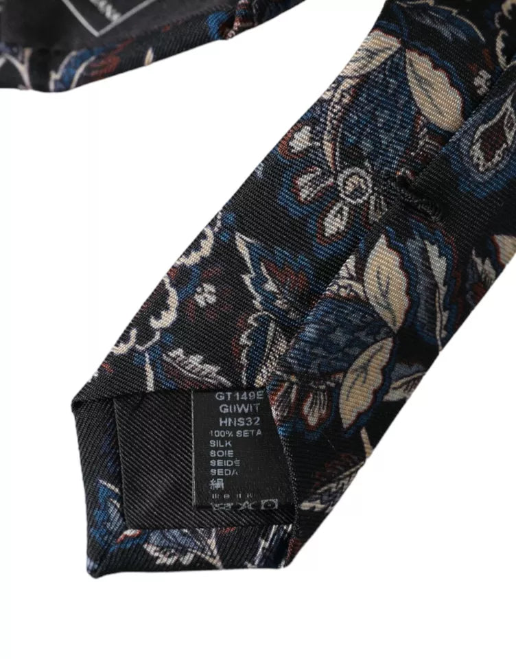 Чоловіча шовкова краватка Dolce &amp; Gabbana з чорним квітковим візерунком