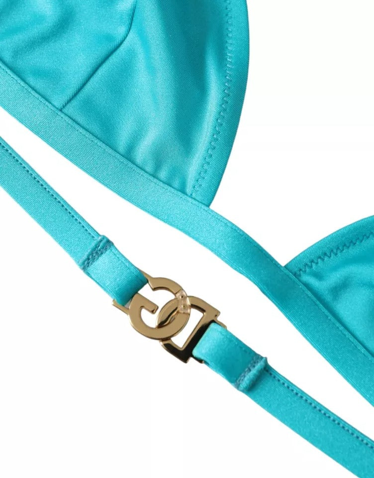 Dolce &amp; Gabbana Blue Green Halter DG Logo Swimwear Beachwear Top Bikini