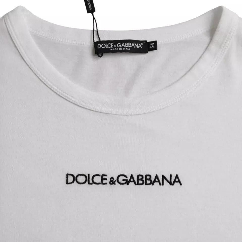 Бавовняний пуловер з круглим вирізом з білим логотипом Dolce &amp; Gabbana