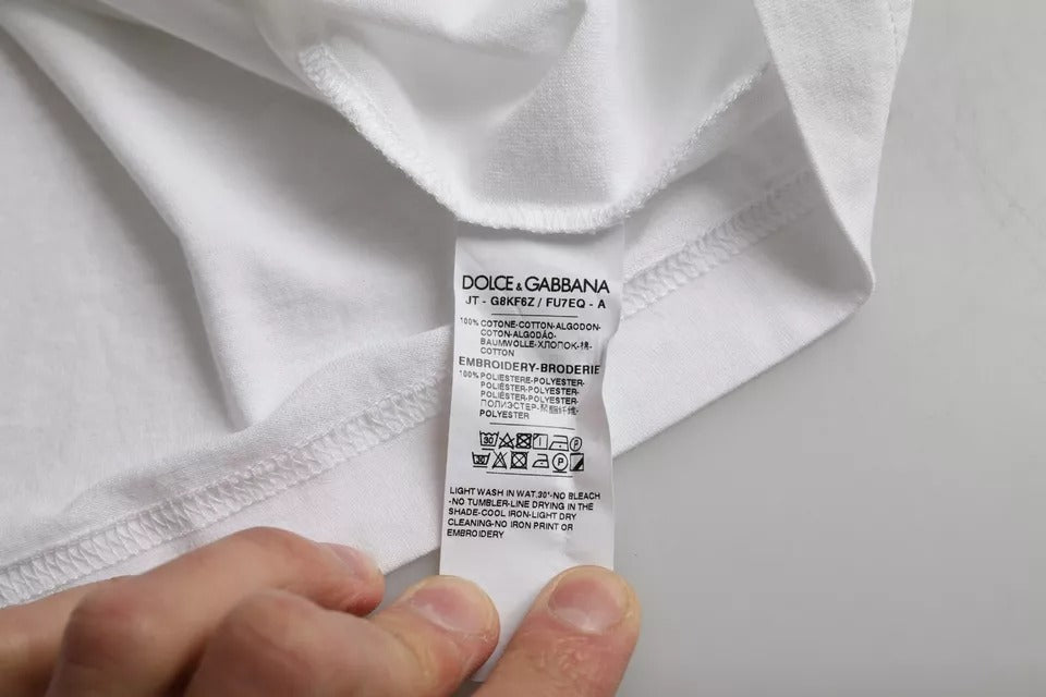 Бавовняний пуловер з круглим вирізом з білим логотипом Dolce &amp; Gabbana