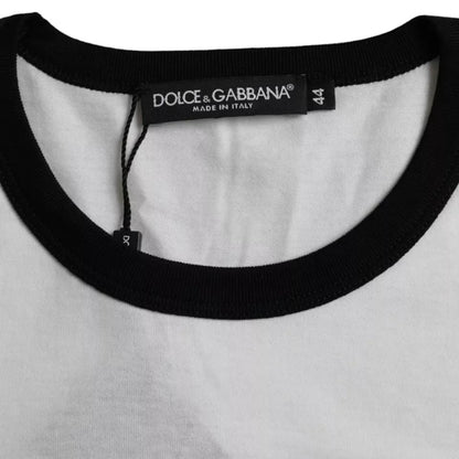Чорно-біла бавовняна футболка з короткими рукавами Dolce &amp; Gabbana з джазовим принтом