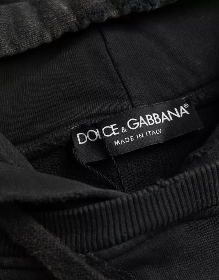 Чорна бавовняна укорочена футболка Dolce &amp; Gabbana з капюшоном і короткими рукавами