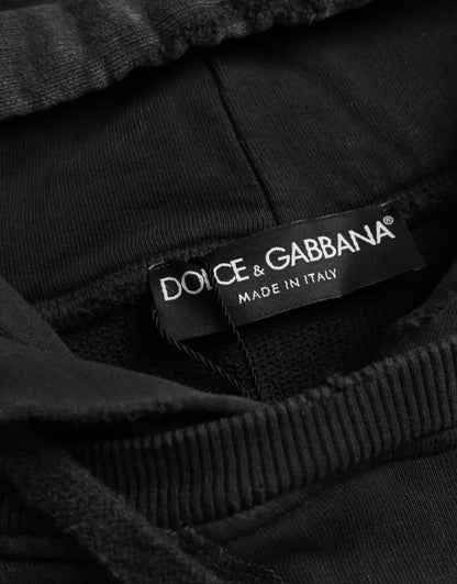 Чорна бавовняна укорочена футболка Dolce &amp; Gabbana з капюшоном і короткими рукавами