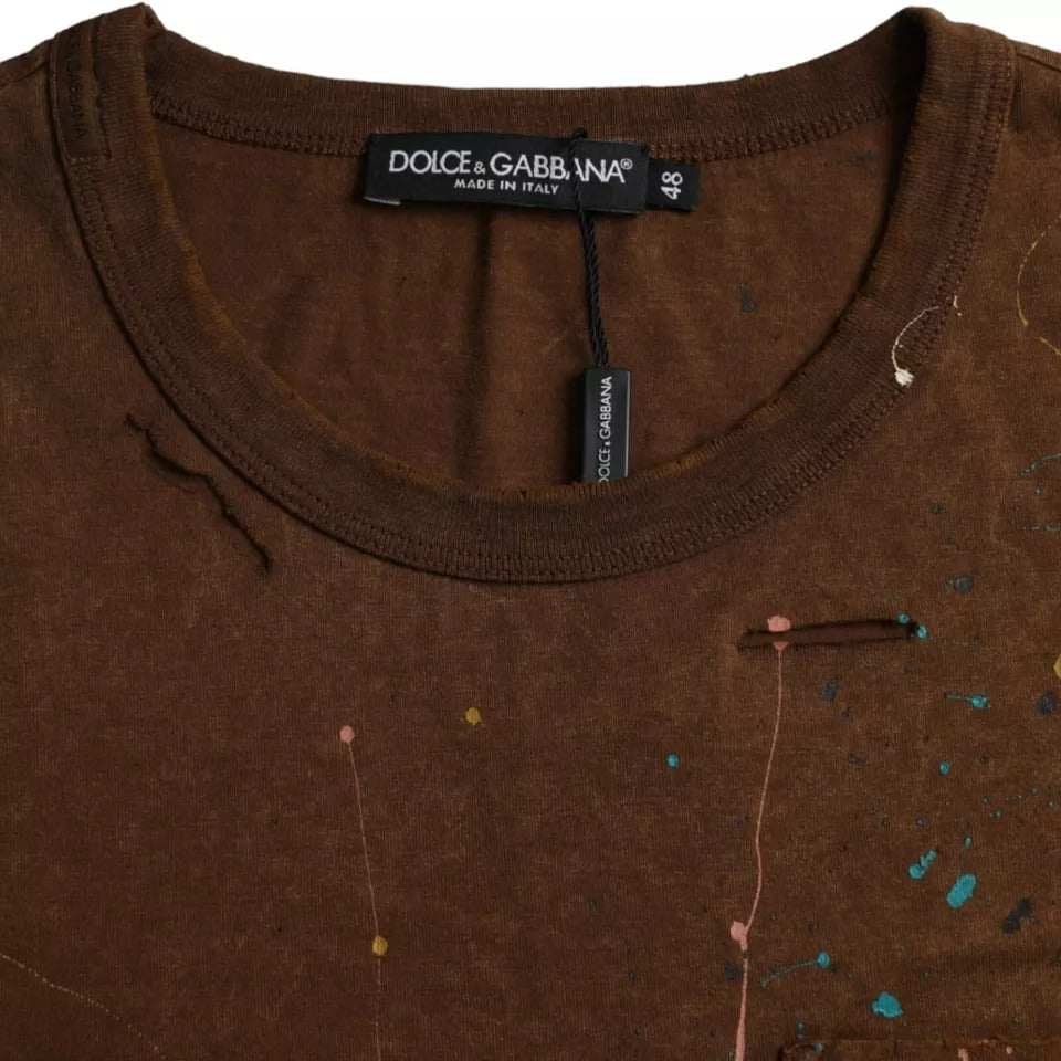 Коричнева бавовняна футболка з круглим вирізом Dolce &amp; Gabbana
