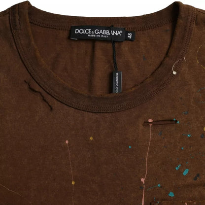Коричнева бавовняна футболка з круглим вирізом Dolce &amp; Gabbana