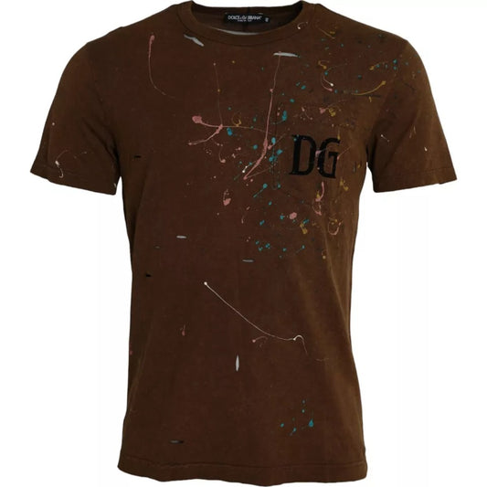 Коричнева бавовняна футболка з круглим вирізом Dolce &amp; Gabbana