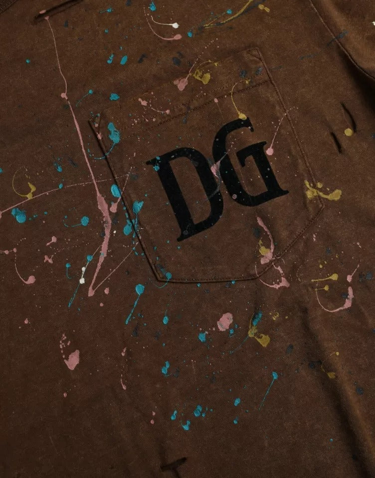 Коричнева бавовняна футболка з круглим вирізом Dolce &amp; Gabbana