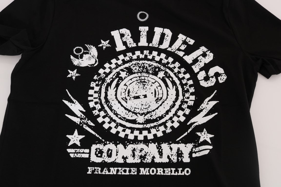 Розкішна чорна футболка Frankie Morello з круглим вирізом і мотивом «RIDERS».