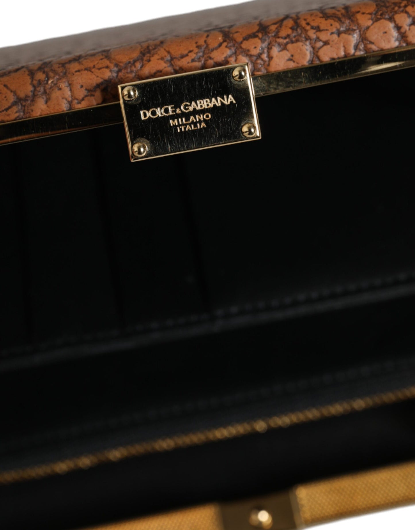 Коричнева шкіряна золота міні-сумка через плече Dolce &amp; Gabbana