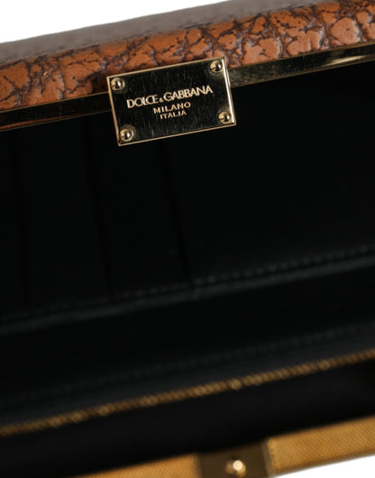 Коричнева шкіряна золота міні-сумка через плече Dolce &amp; Gabbana