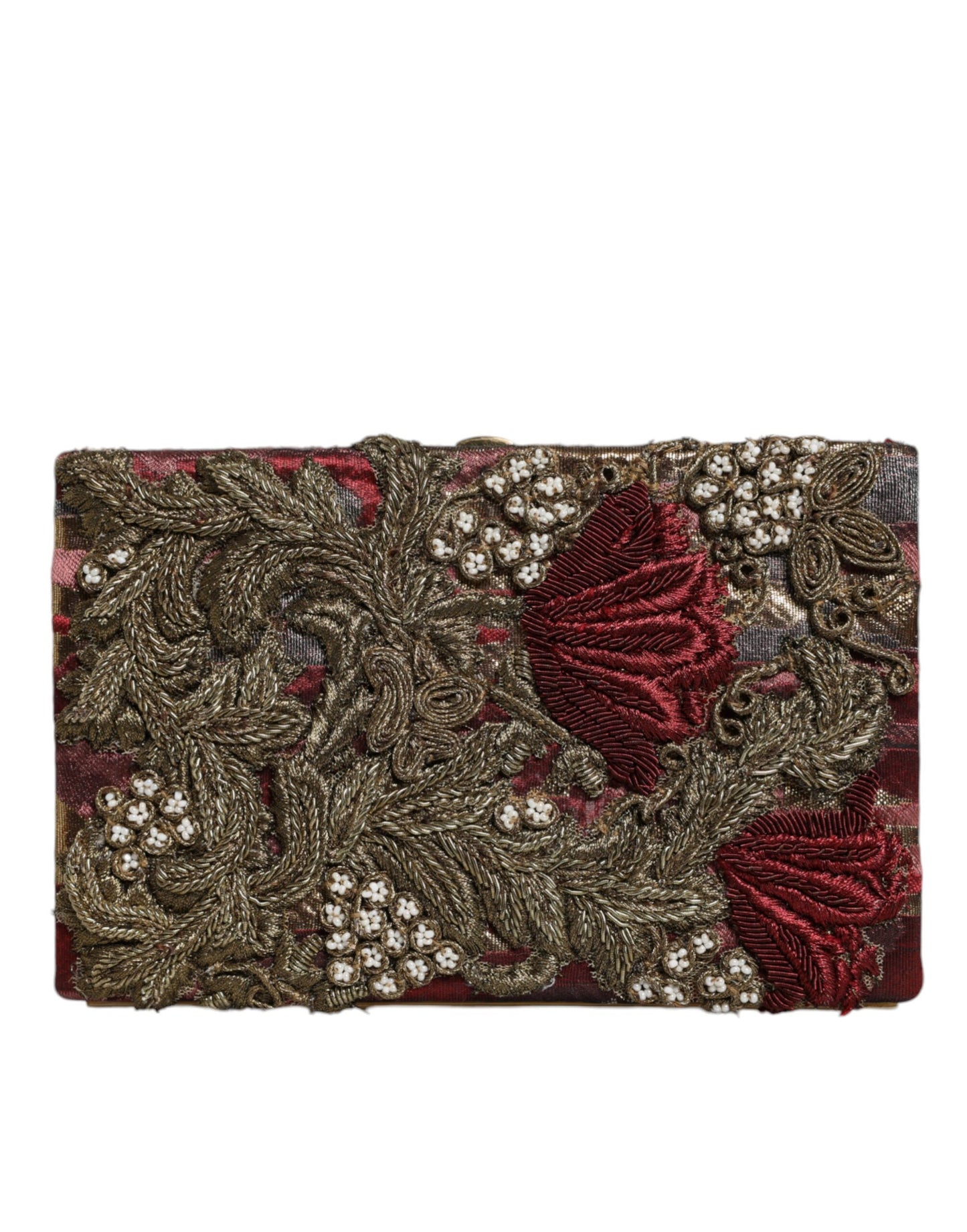 Вечірня сумочка-гаманець Dolce &amp; Gabbana з квітковим жаккардовим золотим кольором і золотою оправою