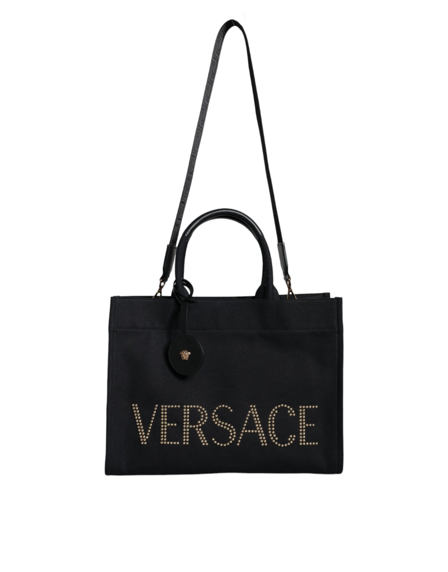 Чорна шкіряна сумка через плече з логотипом Versace із верхньою ручкою