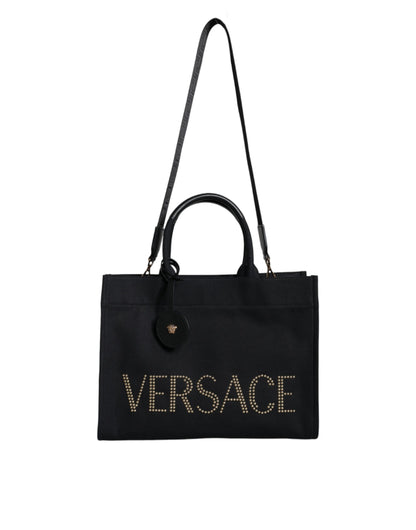 Чорна шкіряна сумка через плече з логотипом Versace із верхньою ручкою